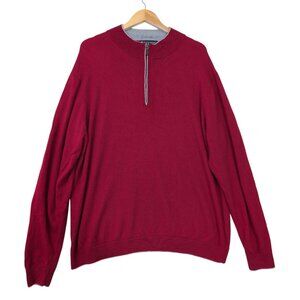 Hart Schaffner Marx Sweater Mens 3XLT Red Merino Wool Quarter‎ Zip Long Sleeve
